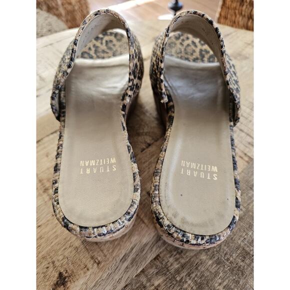 Stuart Weitzman Womens Flatout Leopard Canvas Raffia Flatform Slide Sandals 8.5 - Picture 10 of 14